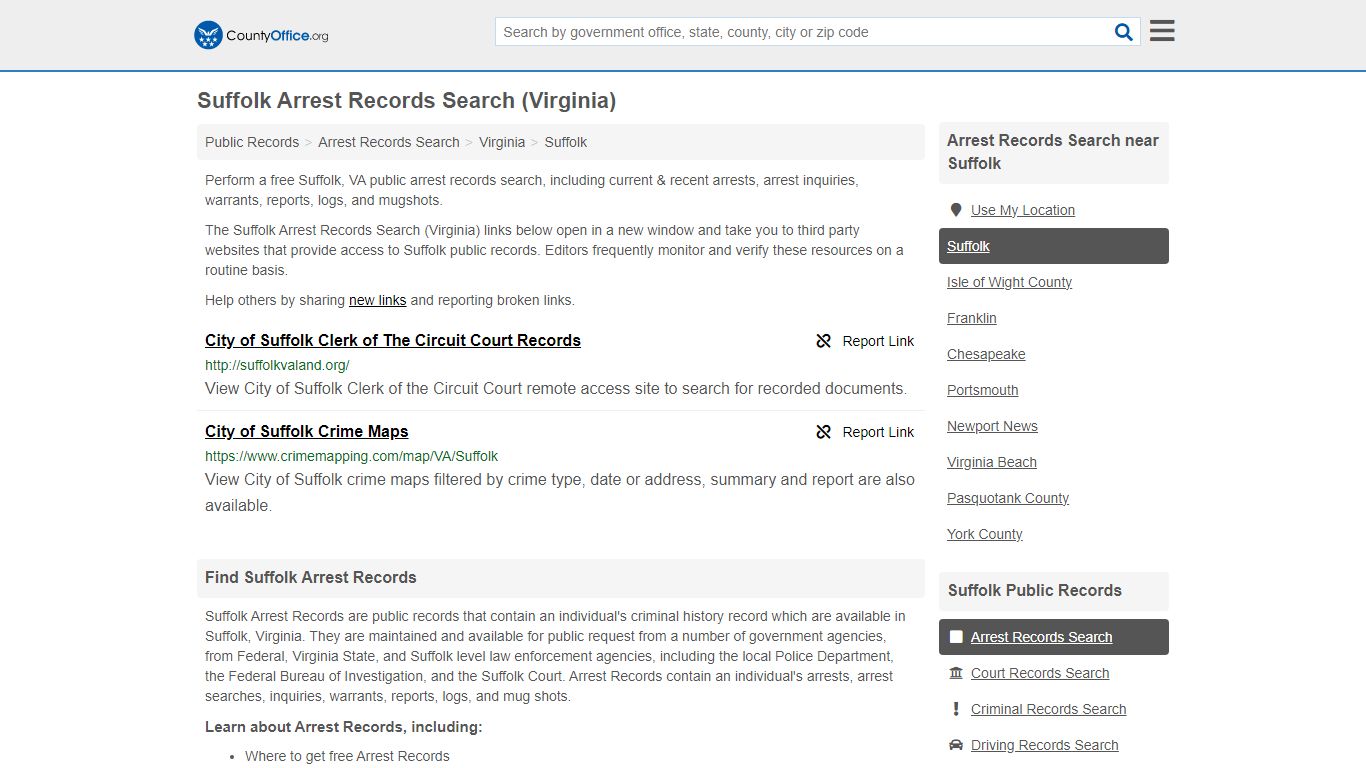 Arrest Records Search - Suffolk, VA (Arrests & Mugshots) - County Office